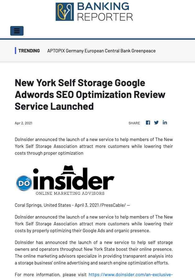 DoInsider Press Release 202103 Banking Reporter