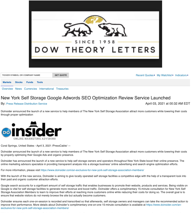 DoInsider Press Release 202103 Dow Theory Letters